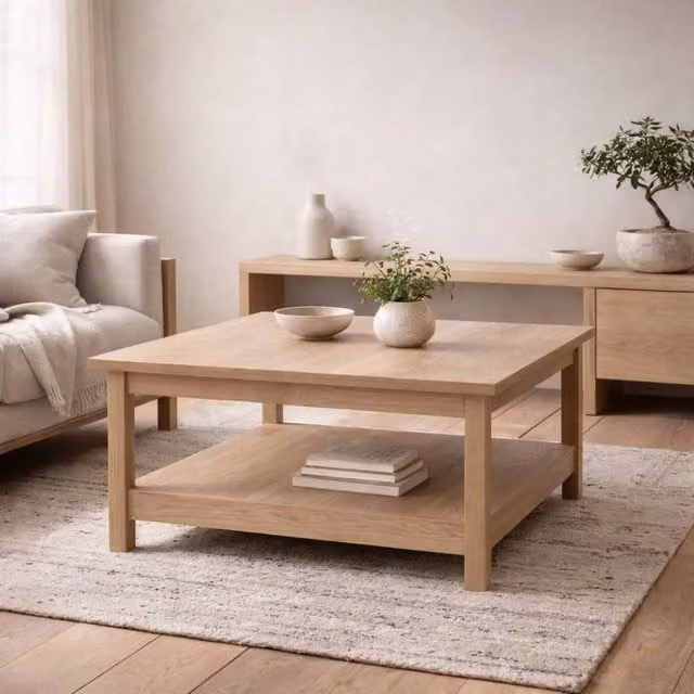 Wyld Haus Gossmere Hickory Oak Effect Coffee Table in Natural Brown and Beige, W/D/H: 81.0 x 45.0 x 20.1 cm – 1