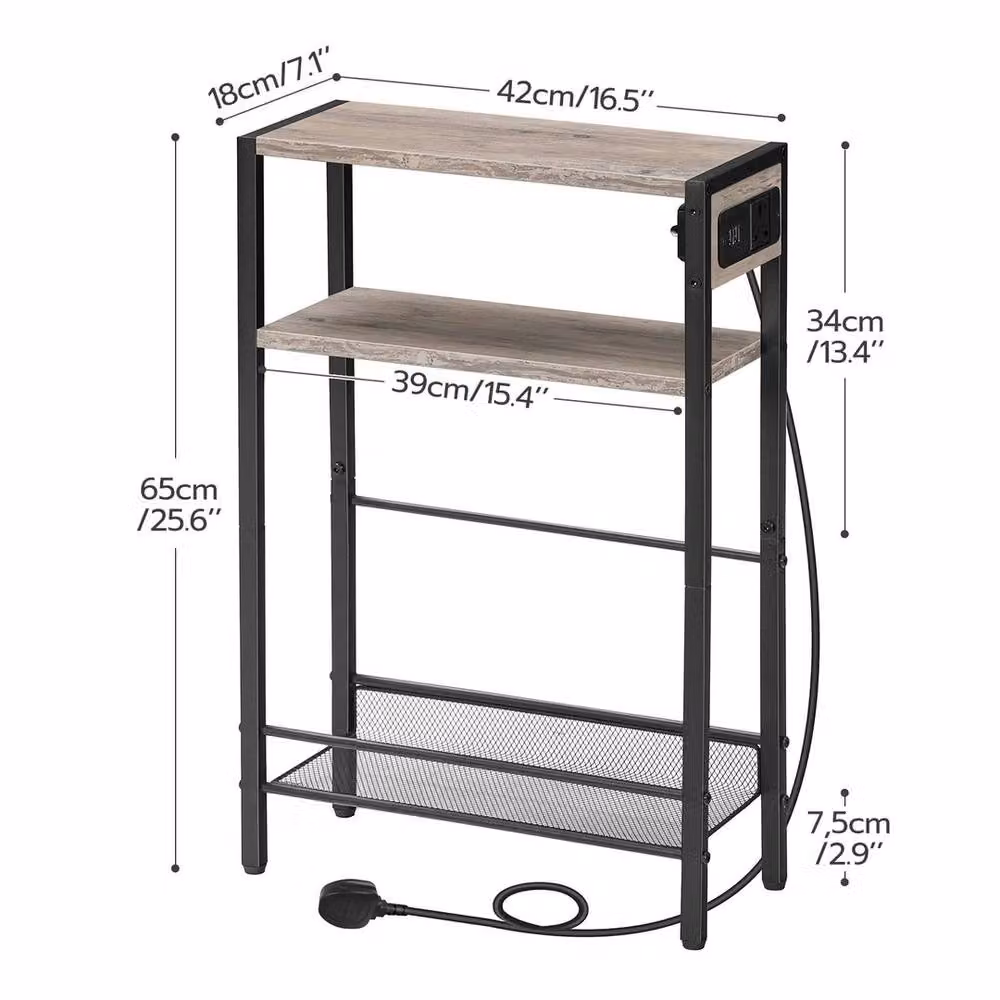 KORVIXA Side Table with Charging Station in Grey, W/D/H: 42 x 18 x 65 cm – 2
