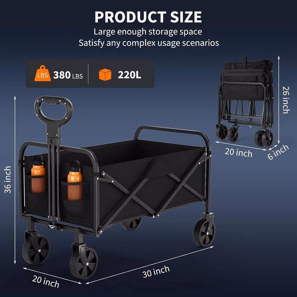 VOGREX Portable Folding Wagon Collapsible Utility Cart, Black, 380 lbs Capacity – 2