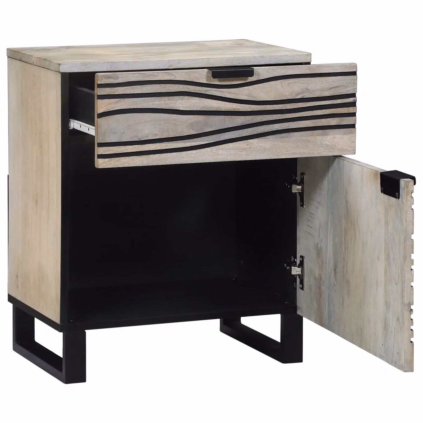 Berkfield Home Modern Mango Wood Bedside Table with Drawer in White and Black, W: 50 cm, D: 33 cm, H: 60 cm – 2