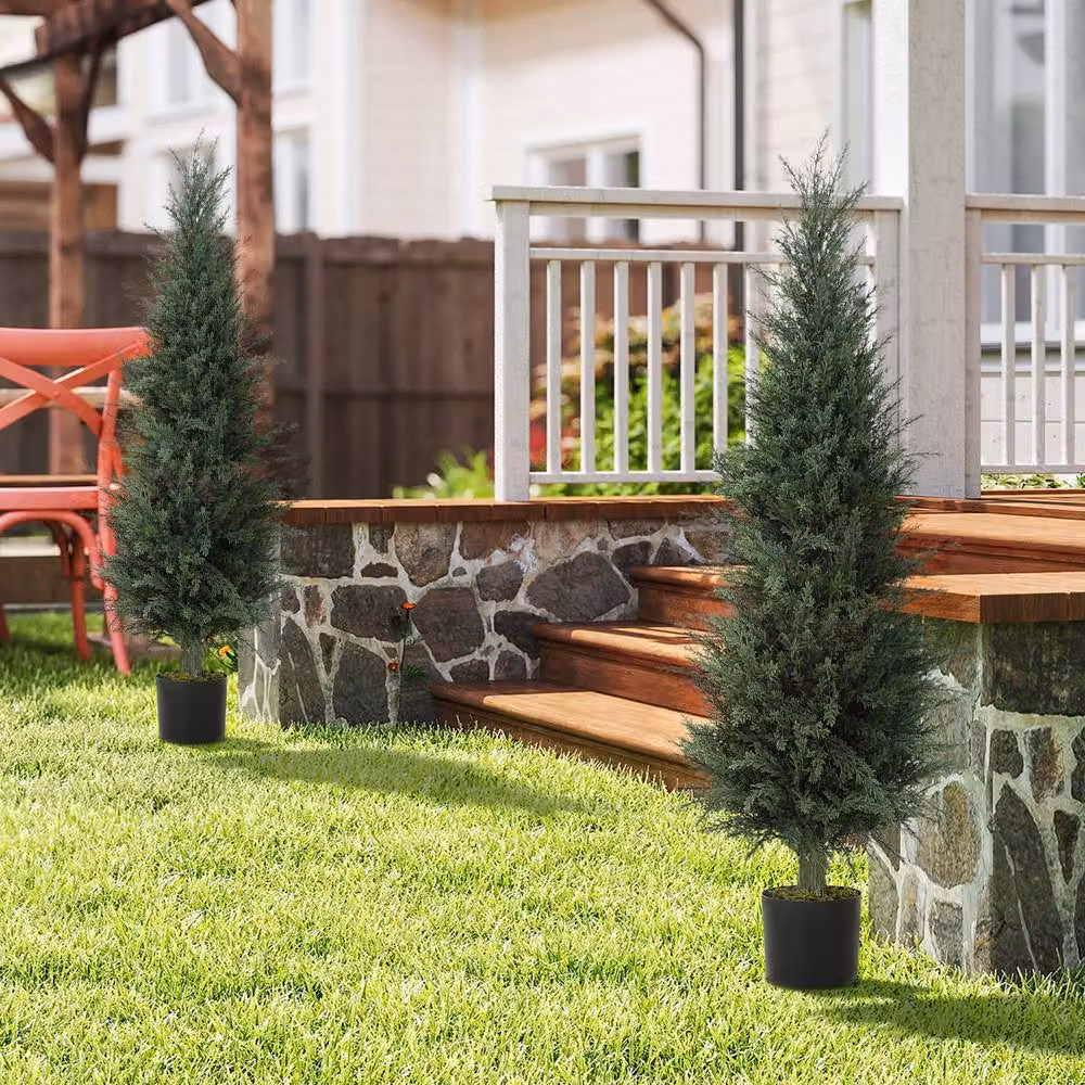 STILVORA Set of 2 Green Artificial Cypress Trees, Height: 120 cm – 3