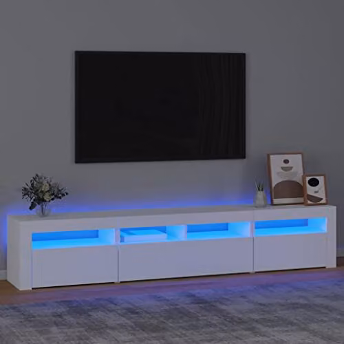 vidaXL Modern TV Cabinet with LED Lights in White, W: 210 cm, D: 40 cm, H: 35 cm – 2