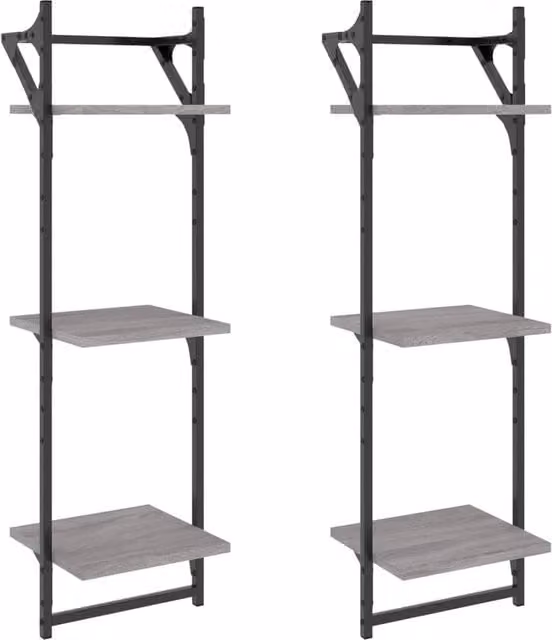 Berkfield Home 3-Tier Wall Shelves with Hanging Rods, 2 Pack, Grey Sonoma, W/D/H: 30 x 25 x 100 cm – 1