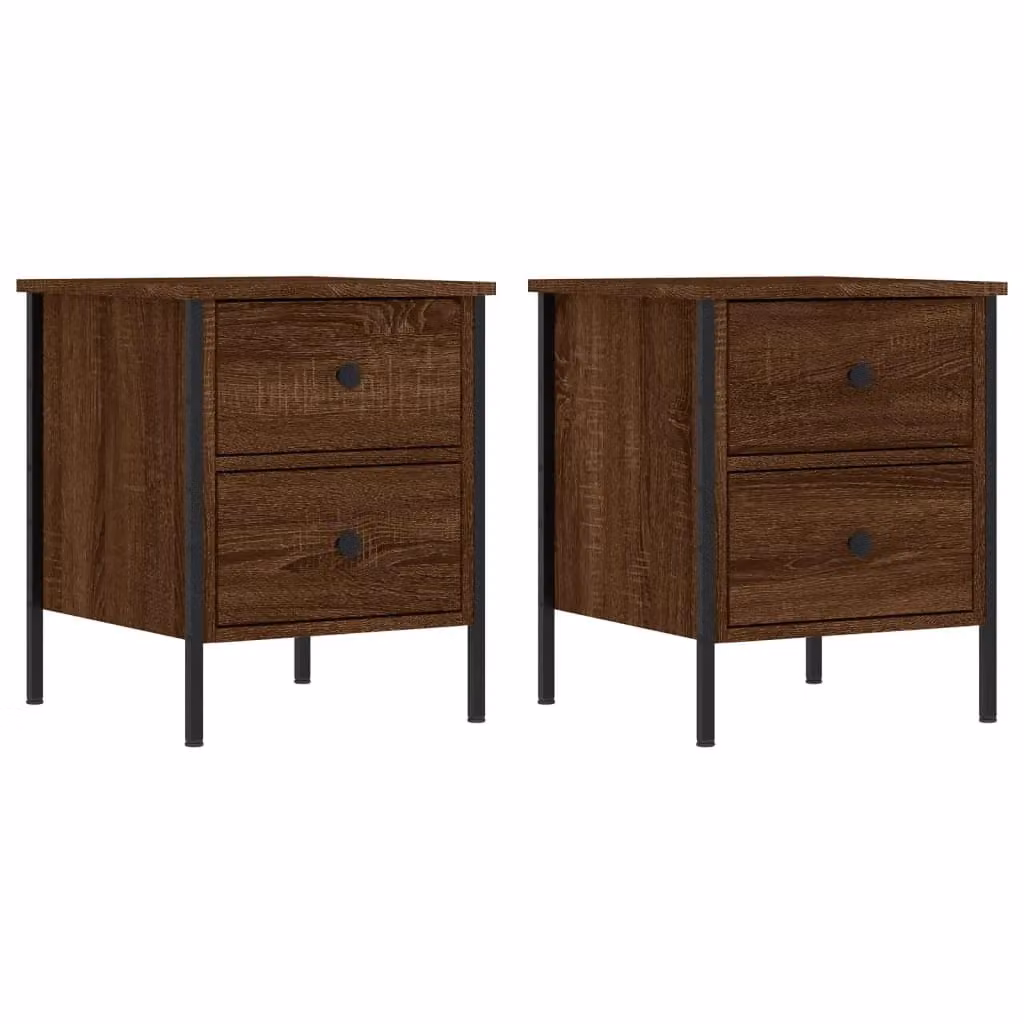 Berkfield Home Set of 2 Brown Oak Bedside Cabinets, W: 40 cm, D: 42 cm, H: 50 cm – 2