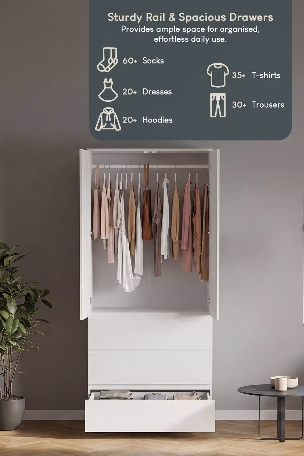 Vida Designs Denver White Mirrored Wardrobe with 2 Doors and 3 Drawers – 3