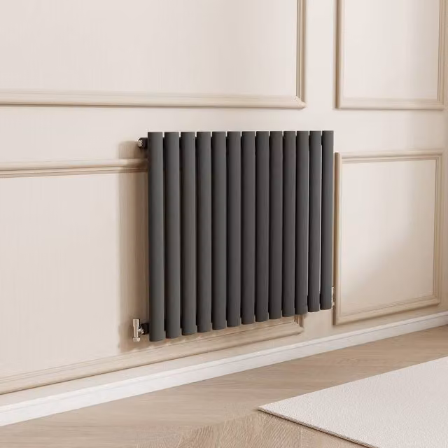 Banyetti Orva Anthracite Horizontal Single Oval Column Radiator in Charcoal, W: 60.0 cm, H: 76.7 cm – 1