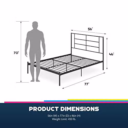 DHP Jensen Modern Metal Double Bed in Black, W/D/H: 140 x 200 cm – 6