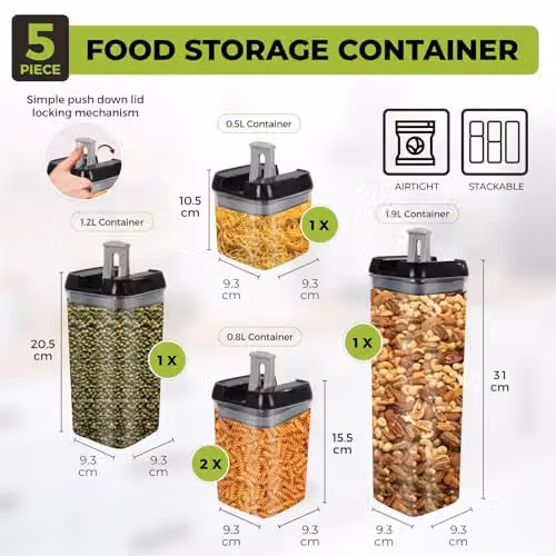 MantraRaj Airtight Plastic Food Storage Container Set of 5 in Transparent – 3