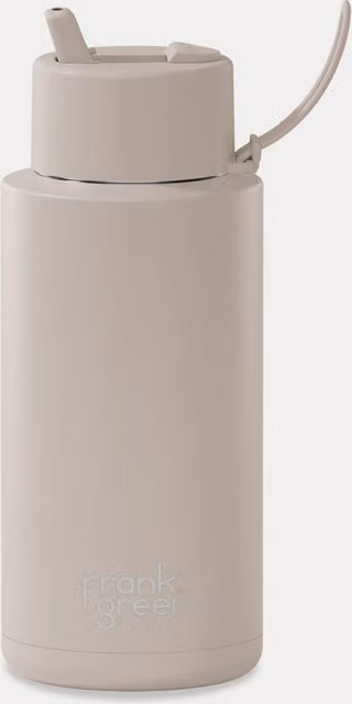 Frank Green Vacuum Insulated Stainless Steel and Ceramic Water Bottle with Straw, 1 l, Beige