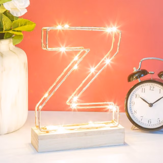 Echo Three LED Alphabet Wire Frame Letter Light Z in Gold, H: 22.0 cm, W: 16.0 cm, D: 5.0 cm