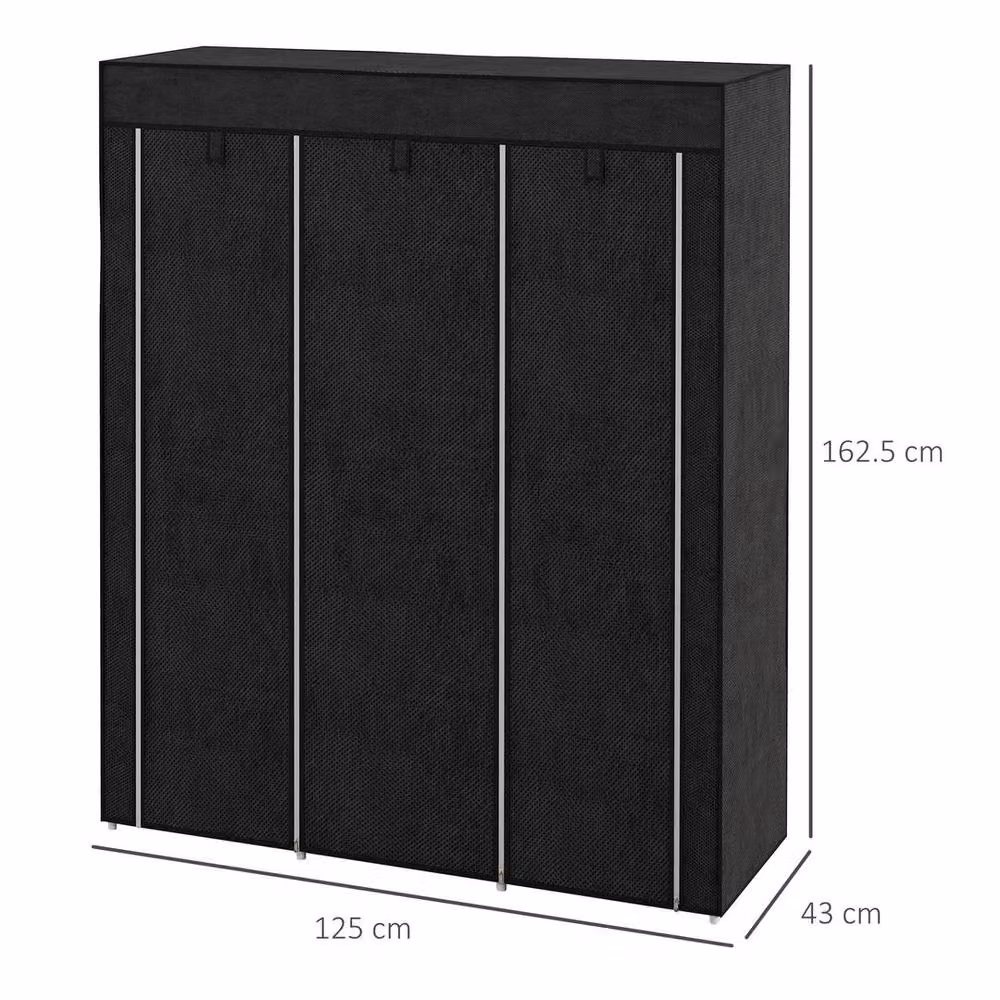 NESTLUNE Black Fabric Portable Wardrobe with Internal Shelves and Hanging Rod, W/D/H: 160 x 45 x 160 cm – 2