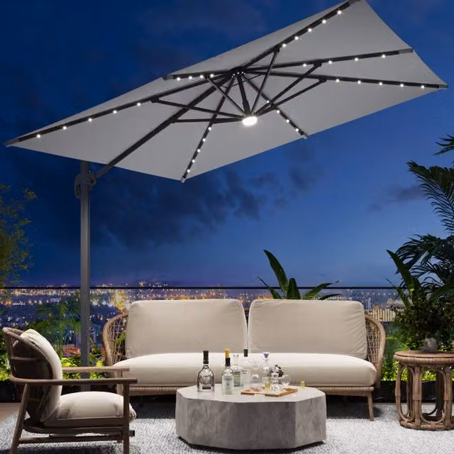 Breeins Square Cantilever Parasol with Solar LED Illumination in Grey
