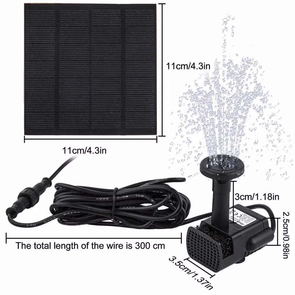 NESTLUNE 1.8W Mini Solar Panel Water Fountain Pump Complete Kit, Black – 2