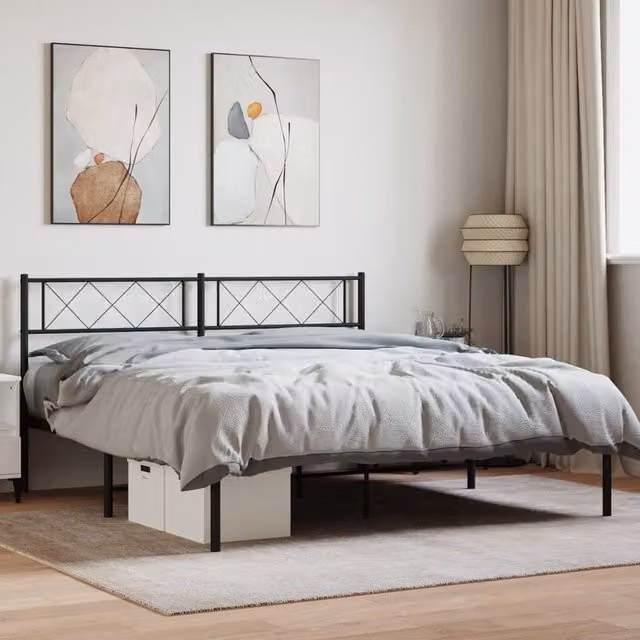 Berkfield Home Metal Bed Frame with Headboard, Black, W: 160 cm, D: 200 cm – 1