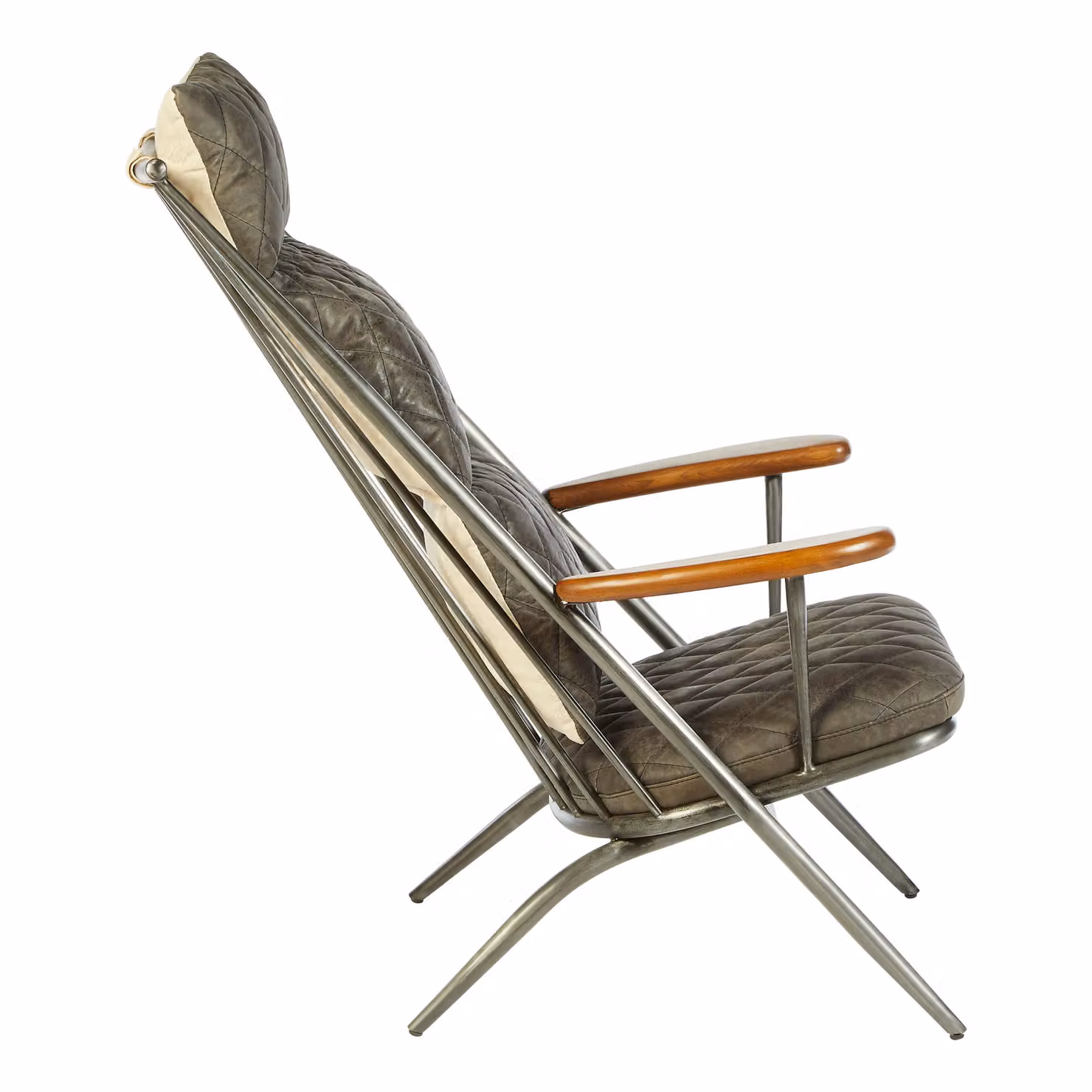 Orsina Grey Leather Armchair with Metal Frame and Ash Wood Details – 2