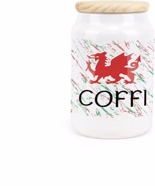 Purely Home Welsh Dragon Ceramic Coffi Coffee Storage Canister in Red, Green and White