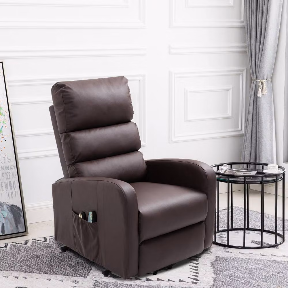 Merax Electric Power Lift Recliner Chair with Massage and Heat in Brown Synthetic Leather – 3