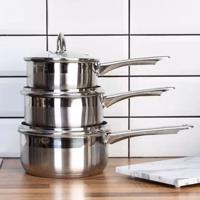 Orsina 3-Piece Stainless Steel Saucepan Set with Glass Lids, Silver