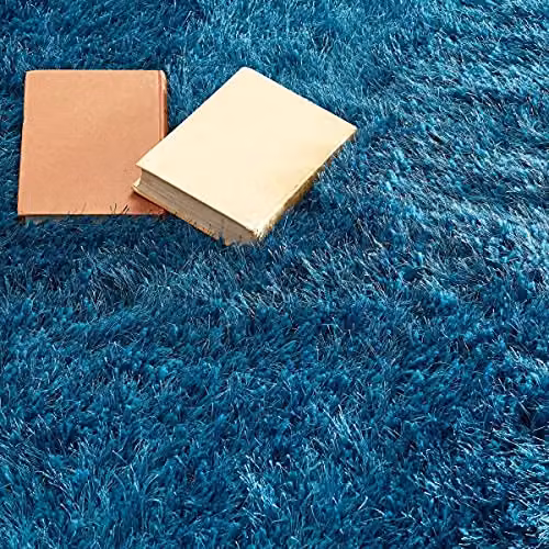 e-Rugs Contemporary Extravagance Plain Soft Deep Pile Fluffy Shaggy Rug in Petrol Blue, W: 80 cm, L: 150 cm – 3