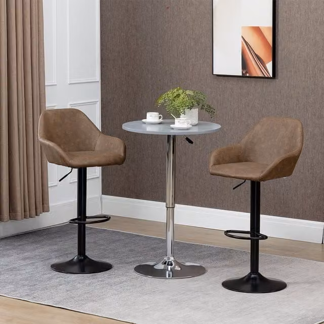 HOMCOM Set of 2 Modern Swivel Bar Stools with Footrest in Dark Brown PU Leather
