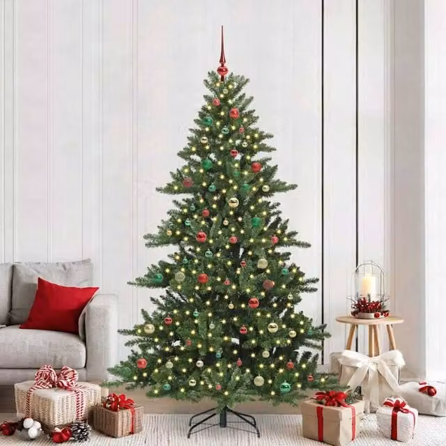 Berkfield Home Artificial Hinged Green Christmas Tree with 300 LEDs, Height: 210 cm