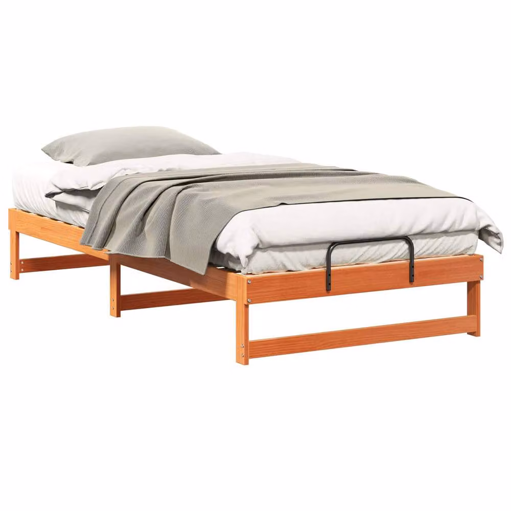 Berkfield Home Modern Solid Pine Wood Bed Frame, Brown, W: 100 cm, L: 210 cm – 2