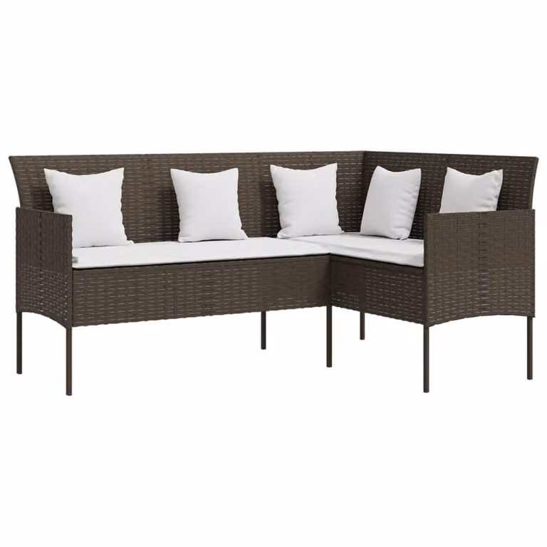 Berkfield Home 5 Piece L-Shaped Poly Rattan Sofa Set with Cushions in Brown