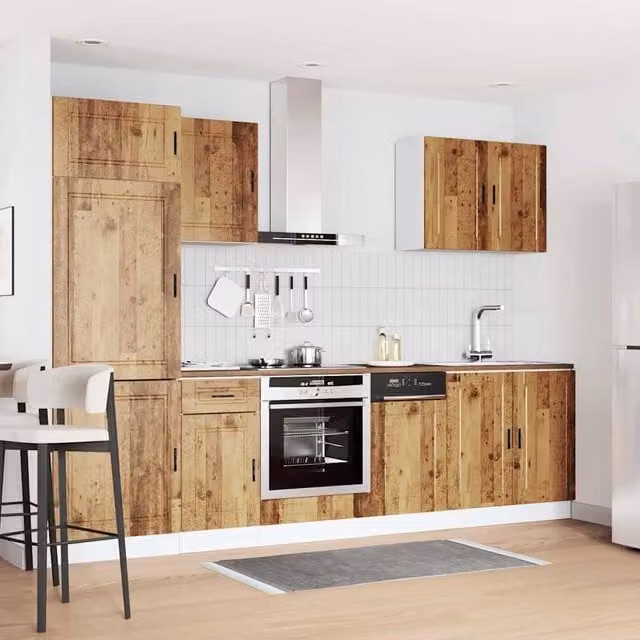 Berkfield Home Kalmar 7 Piece Kitchen Cabinet Set in Brown Old Wood Finish – 1