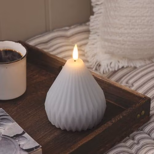 Lights4fun Set of 2 TruGlow Sculpted LED Pear Candles in White and Grey with Remote Control and Timer – 2