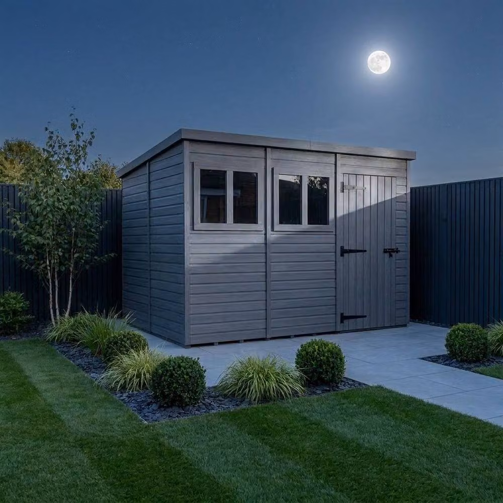 Buttercup Farm Grey Composite Pent Garden Shed with Single Door and Windows W: 365.76 cm, D: 274.32 cm, H: 210 cm – 2