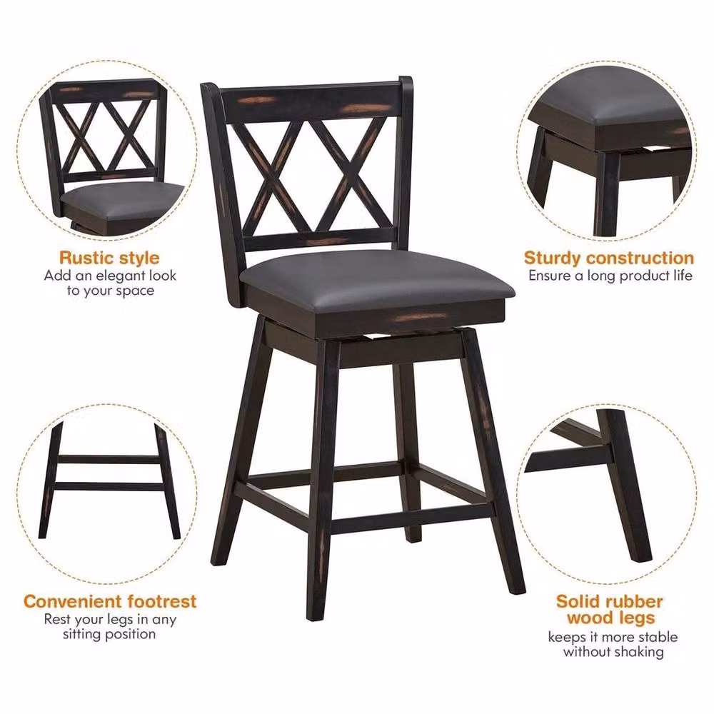 NESTLUNE 2-Pack Black Swivelling Counter Height Bar Stools – 6