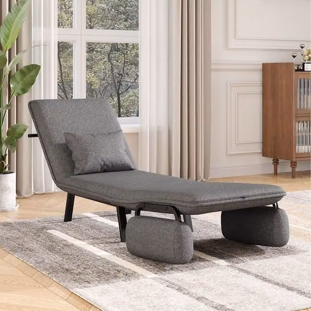 Komore Grey Linen Foldable Sofa Bed with Armrests and Metal Frame