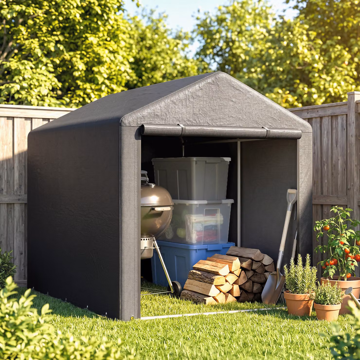 Outsunny Garden Storage Shed Tent with Accessories, Dark Grey, W: 220 cm, D: 160 cm, H: 172 cm – 6