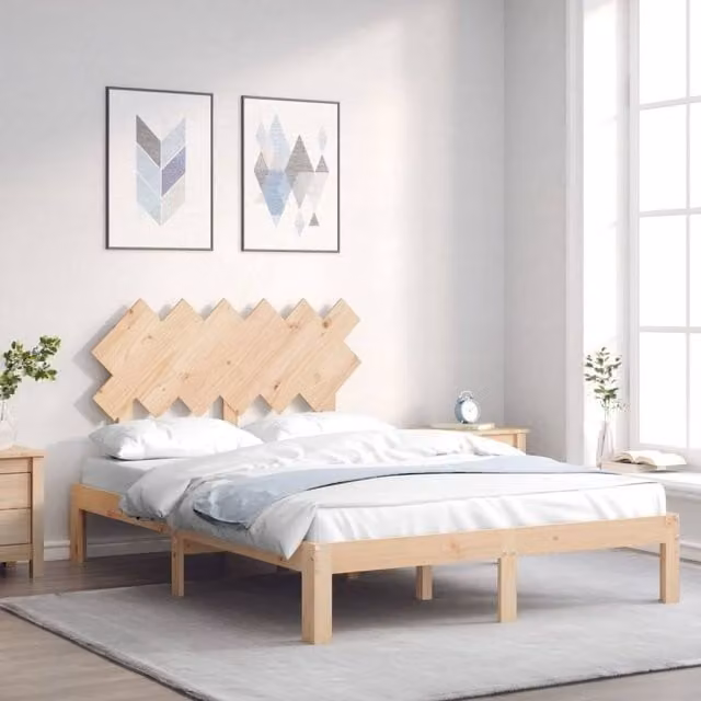 Berkfield Home Small Double Solid Wood Pine Bed Frame in Brown, W/D/H: 120 x 200 cm