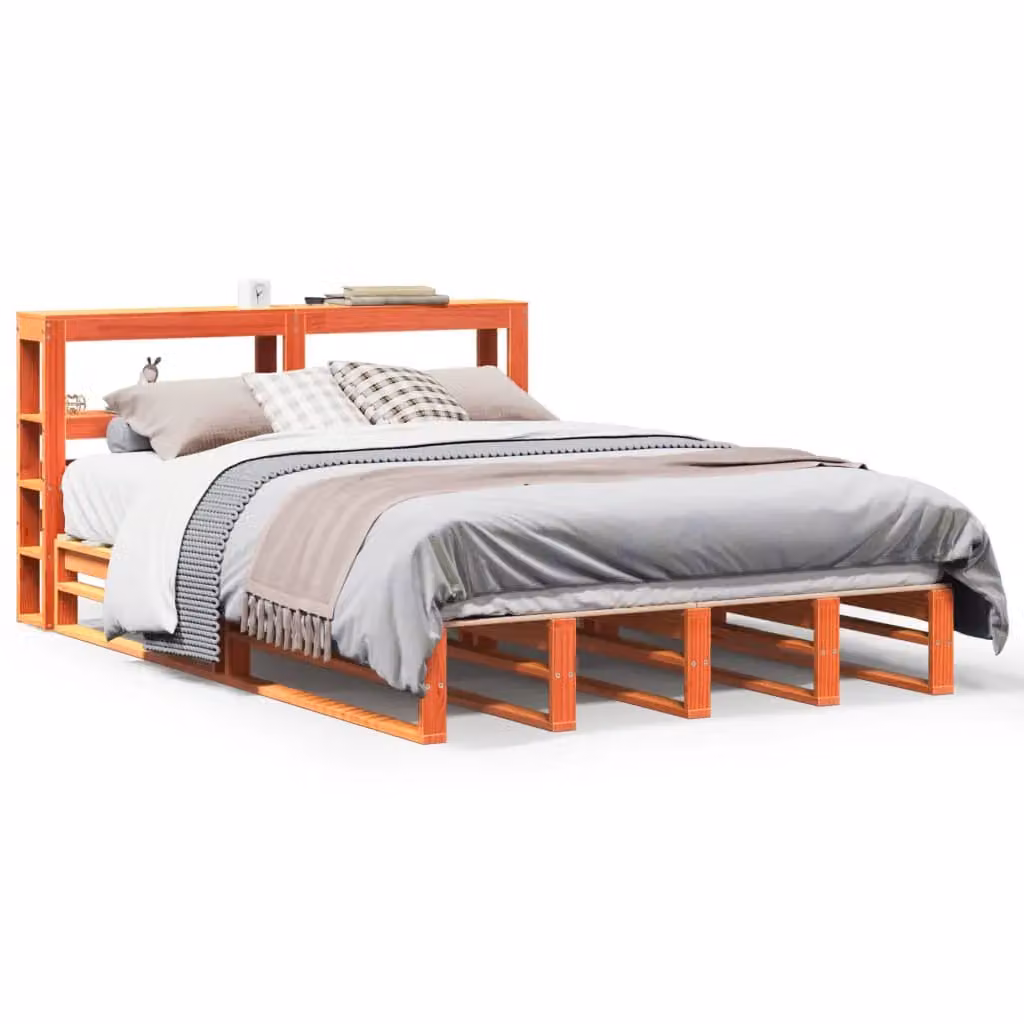Berkfield Home King Size Solid Wood Pine Bed Frame in Wax Brown, W/D/H: 150 x 200 cm – 2