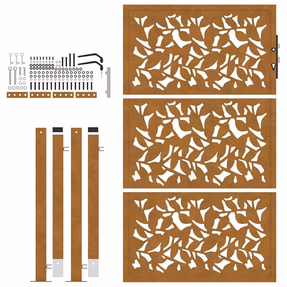 Berkfield Home Beautiful Garden Gate in Brown Weathering Steel with Leaf Design, W: 105 cm, H: 155 cm – 4