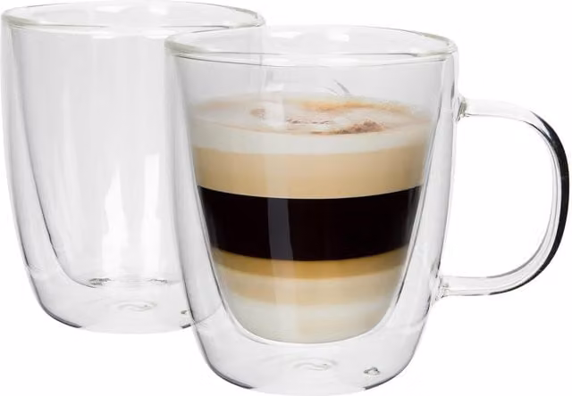 Rink Drink Double-Walled Glass Coffee Cup Set, 386 ml, Transparent/White, Pack of 2