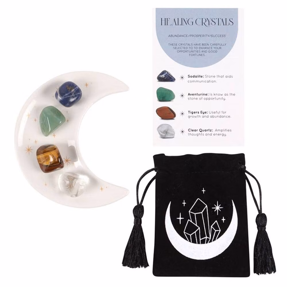 Uniqueful Success Healing Crystal Set with Moon Trinket Dish, Multicolour Organic Stone Set – 2