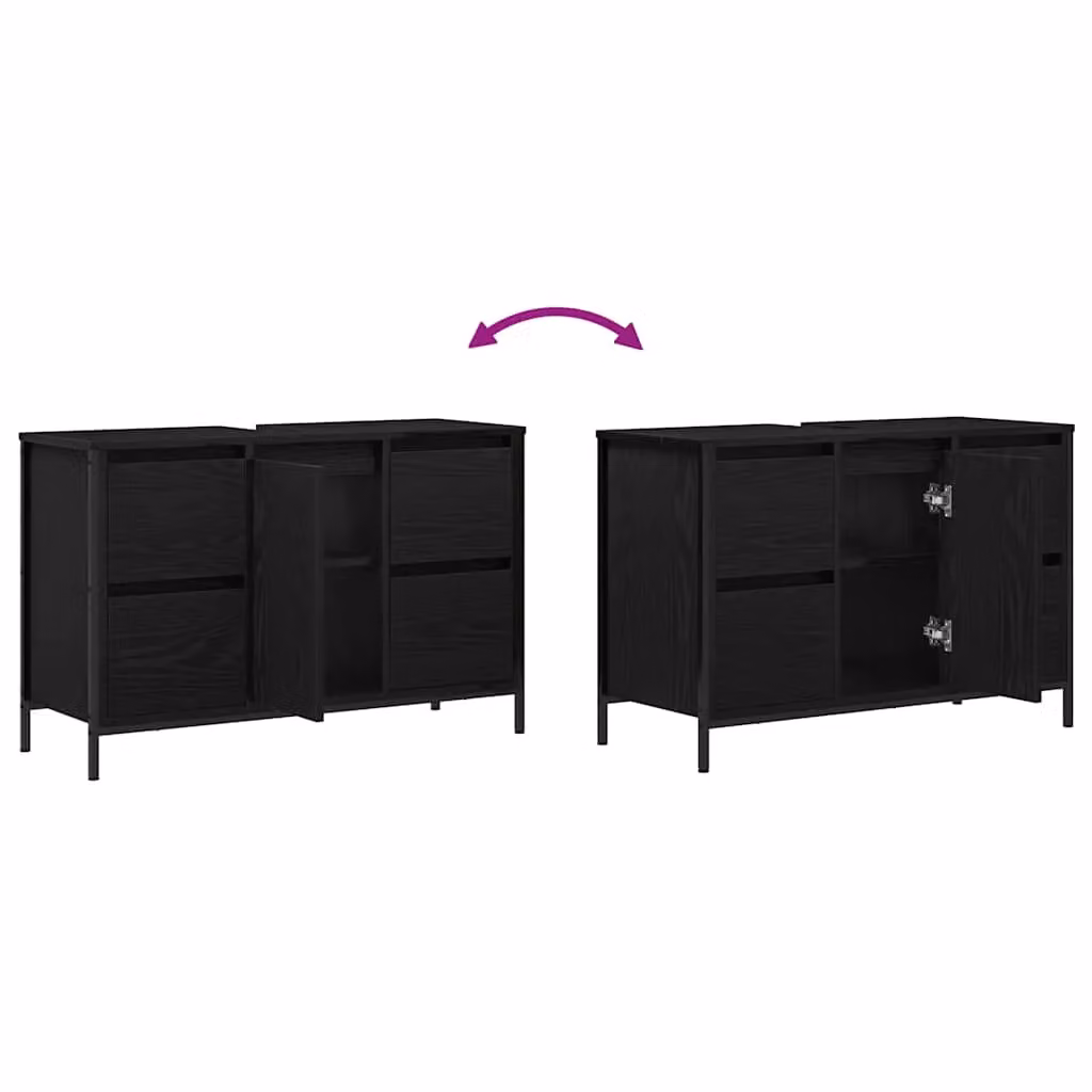 Berkfield Home Black Oak Basin Cabinet with Drawers, W: 90 cm, D: 34.5 cm, H: 60 cm – 6