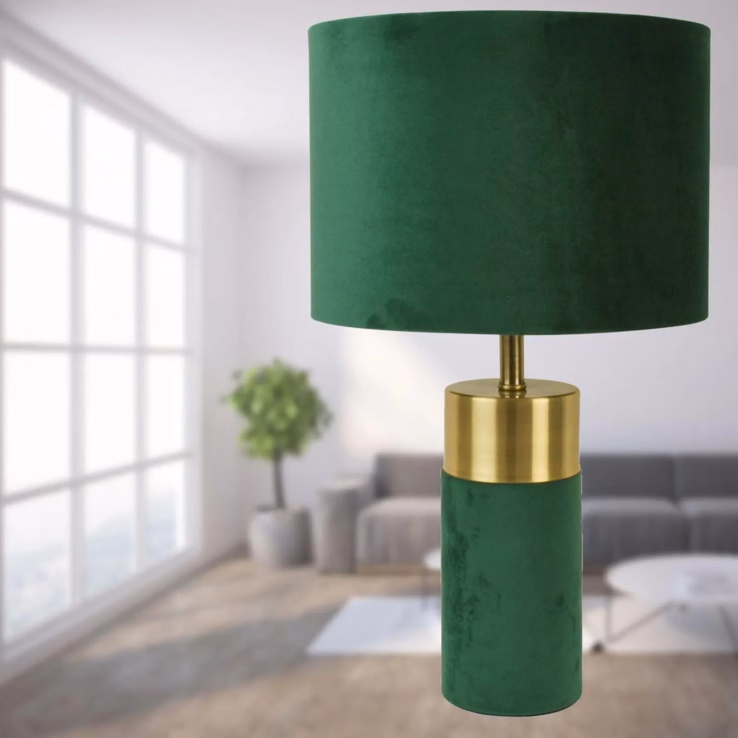 First Choice Lighting Green Velvet Table Lamp with Gold Brass Detail – 3