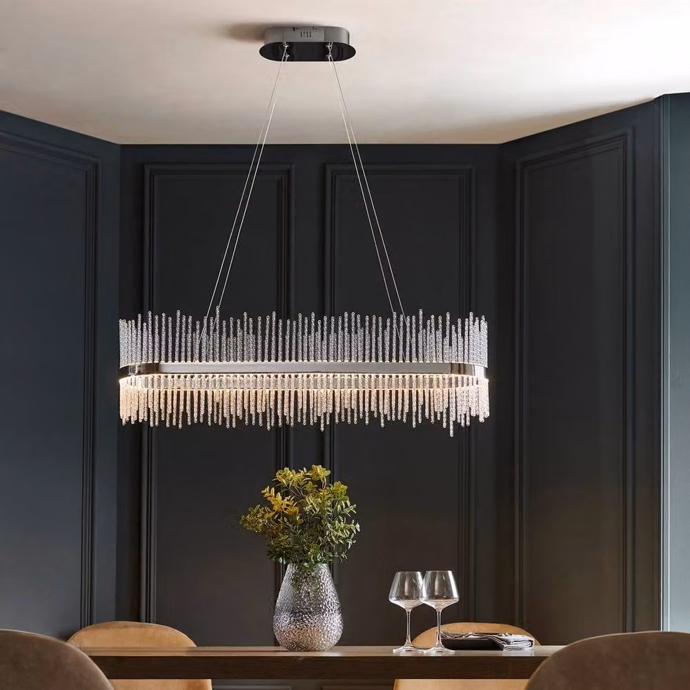 Netlighting Trapani Bar Pendant Ceiling Light in Chrome and Grey Glass with Dimmable Warm White LED, H35-165 cm – 1