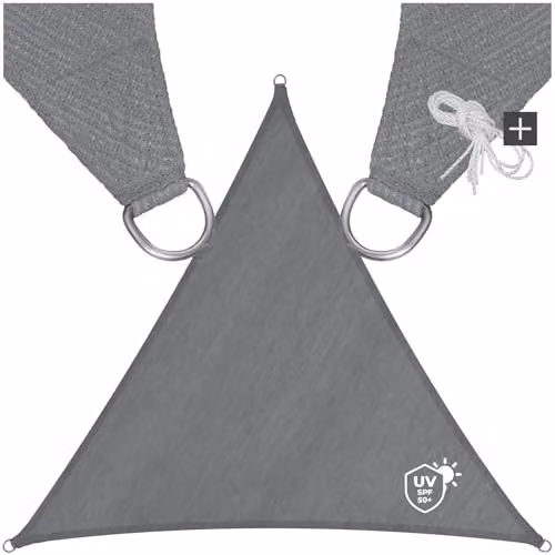 tectake Triangular Sun Shade Sail with UPF 50+ UV Protection, Grey Polyethylene Fabric, W/D/H: 360 x 360 x 360 cm – 1