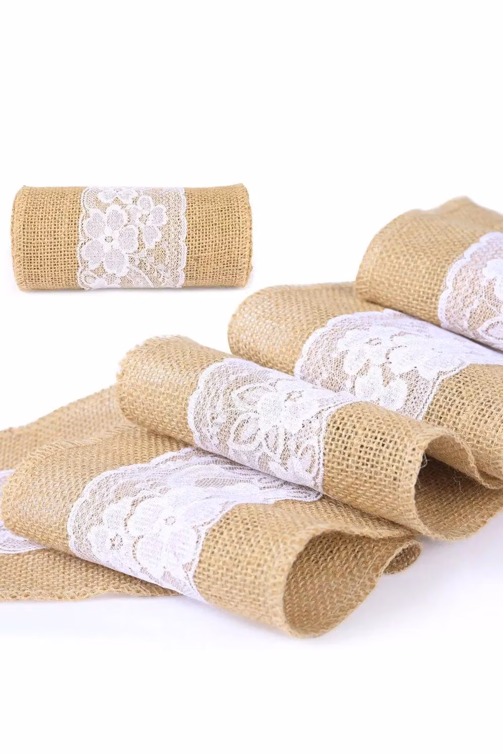 Neel Blue White Jute and Linen Table Runner with Stain Repellent Finish, W: 29 cm, L: 275 cm – 2
