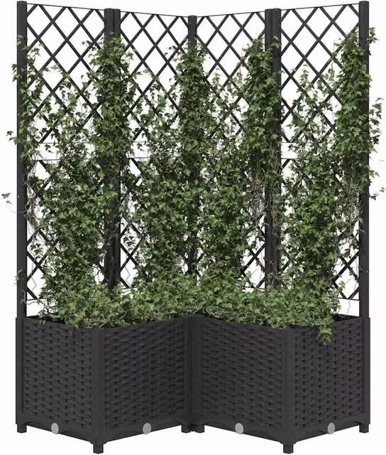 Berkfield Home Garden Planter with Trellis in Black, W/D/H: 80 x 80 x 136 cm – 1