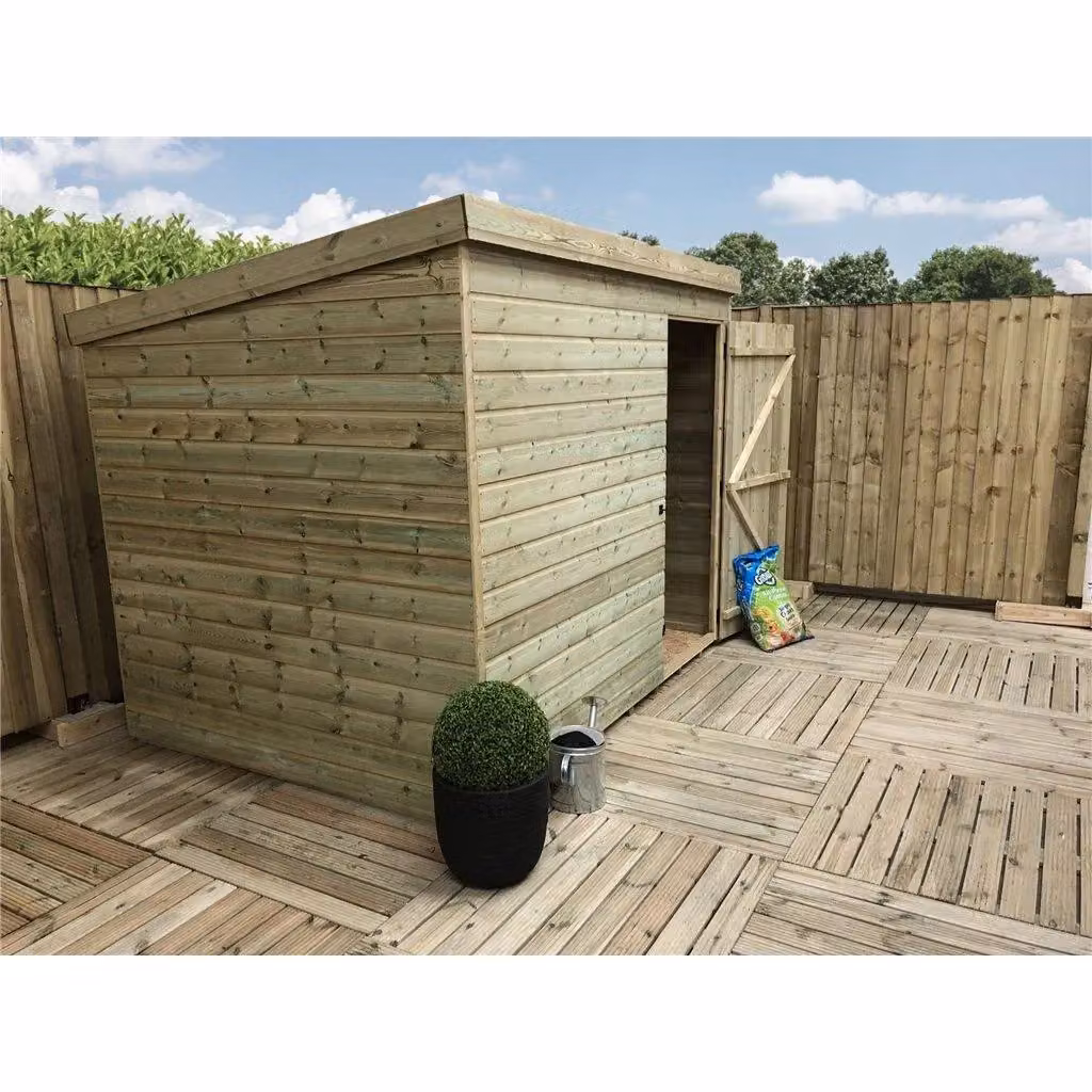 Marlborough Pressure Treated Pent Garden Shed with Single Door in Sand – 2