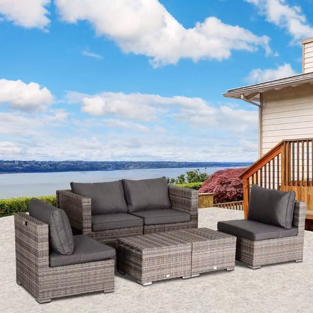 Outsunny 8 Piece PE Rattan and Metal Sofa Set in Mixed Grey