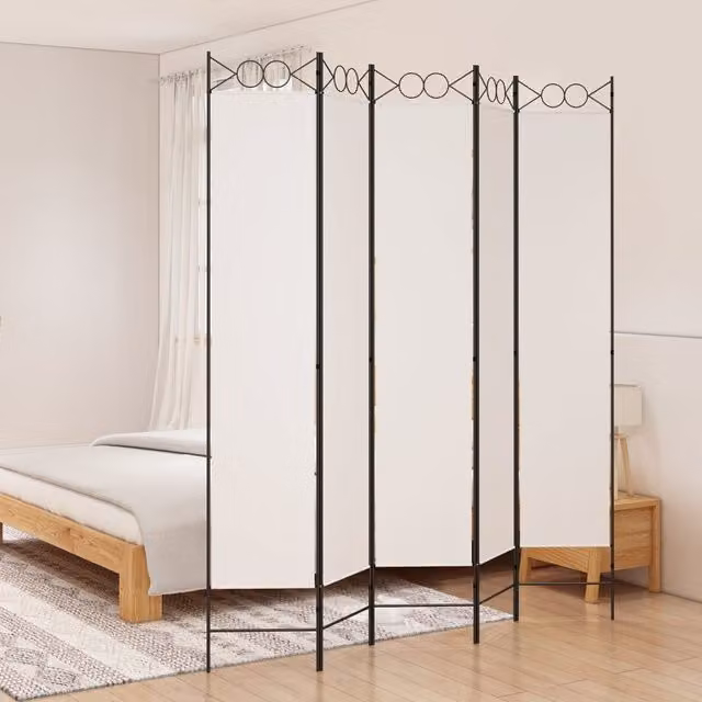 Berkfield Home 5-Panel Fabric Room Divider in White, W/H: 200 x 220 cm – 1