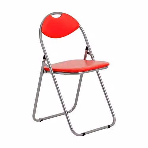 Harbour Housewares Red Padded Folding Chair with Metal Frame and Cushioned Backrest