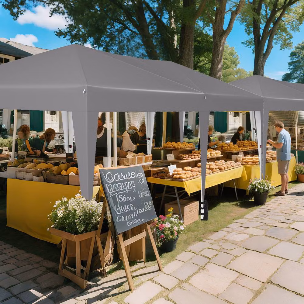 Costway Pop up Canopy Tent Foldable Patio Shelter with Wheeled Bag, Grey, W: 590 cm, D: 300 cm, H: 266 cm – 4