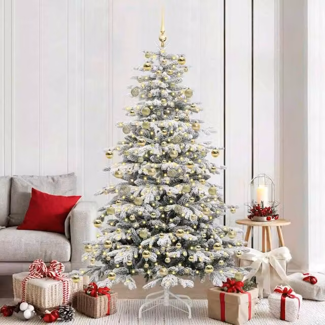 Berkfield Home Artificial Hinged Christmas Tree in White, Height: 210 cm – 1